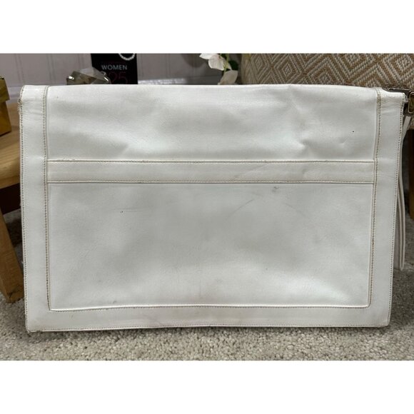 Vintage White Leather Clutch With Built-In Mirror and Wrist Strap - Picture 2 of 8
